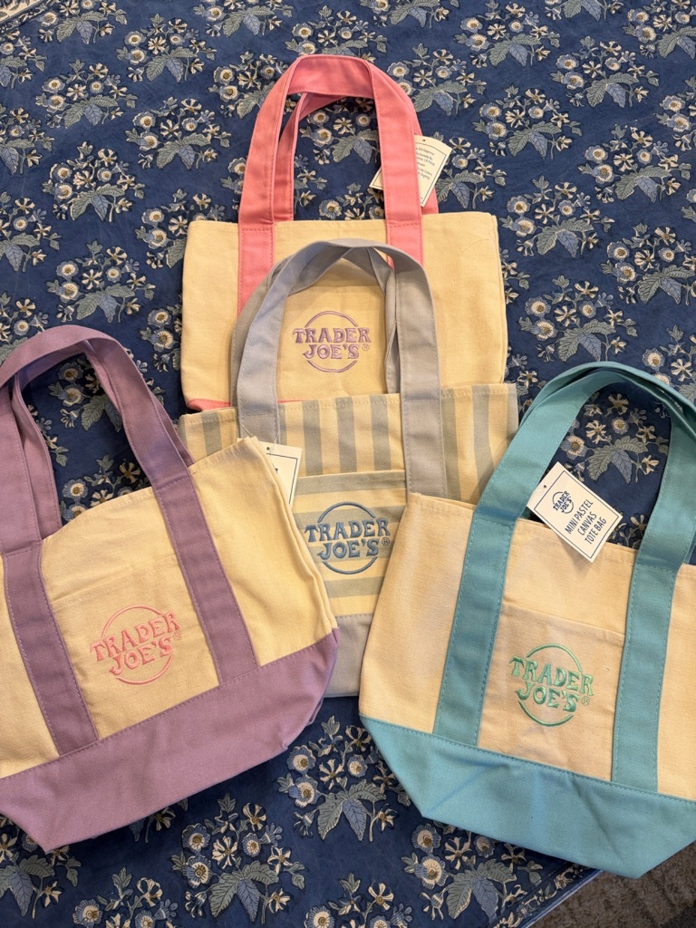 Mini - Trader Joe's Pastel Canvas Tote — Pink, Lavender, Teal Accents
